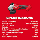 Milwaukee Tool Angle Grinder,11000 RPM,12-1-4" L,18VDC 2686-20