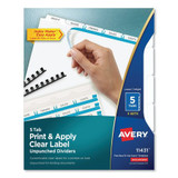 Avery Dennison Unpunched Dividers,White Tabs,5 Tab,PK5 11431