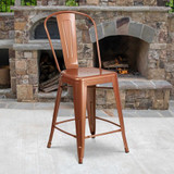 Flash Furniture Copper Metal Outdoor Stool,24",PK4 4-ET-3534-24-POC-GG