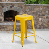 Flash Furniture Yellow Backless Metal Stool,24",PK4 4-CH-31320-24-YL-GG