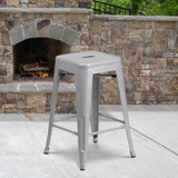 Flash Furniture Silver Backless Metal Stool,24",PK4 4-CH-31320-24-SIL-GG
