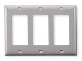 Hubbell Wiring Device-Kellems Rocker Wall Plate,3 Gang,Gray NP263GY
