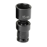 Grey Pneumatic Socket,15mm,1/4"D,Impact,Univ 6pt. 915UMS