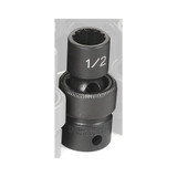 Grey Pneumatic Impact Socket,1/2",3/8"D,Univ 12pt.,Blk 1116U