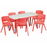 Table Set,Rectangle,Red,6 Chrs,23"x47"