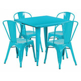 Flash Furniture Teal-Bl Metal Table Set,31.5SQ ET-CT002-4-30-CB-GG