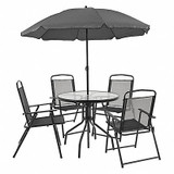 Flash Furniture Patio Table Set And Umbrella,6 pcs. GM-202012-BK-GG