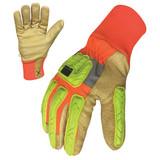 Leather Gloves,Hi-Viz Orange/Yellow,S,PR