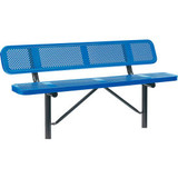 Global Industrial 6' Outdoor Steel Bench w/ Backrest Perforated Metal In Ground