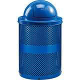 Global Industrial Outdoor Perforated Steel Recycling Can w/Dome Lid 36 Gallon Bl