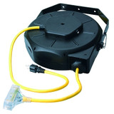 Luma-Site Cord Reels with Lighted Tri Source, 50 ft, 3 Outlets, Yellow