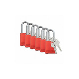 Brady Padlock,6 Pins,Red,PK6  SDAL-RED-38ST-KA6