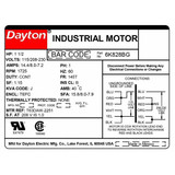 Dayton GP Motor,1 1/2 HP,1,725 RPM,115/208-230V 6K828