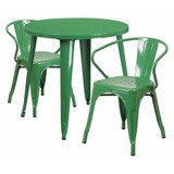 Flash Furniture Green Metal Set,30RD CH-51090TH-2-18ARM-GN-GG