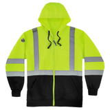 Ergodyne Lime Type R Class 3 Blk Front Hooded Zip 8372