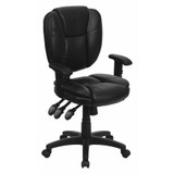 Flash Furniture Black Mid-Back Task Lea Chair GO-930F-BK-LEA-ARMS-GG