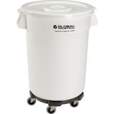 Global Industrial Plastic Trash Can with Lid & Dolly - 32 Gallon White