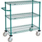 Nexel 3 Shelf Cart Poly-Green 36""L x 18""W x 40""H Polyurethane Rigid Casters