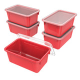 Storex Cubby Bin with Lid, 12.28 x 7.95 x 5.23, Red, 5/Pack 62407U05C