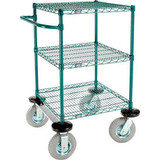 Nexel 3 Shelf Cart Poly-Green 24""L x 24""W x 43""H Pneumatic Rigid Casters