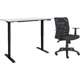 Interion Height Adjustable Table with Chair Bundle - 72""W x 30""D - White w/ Bl