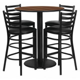 Flash Furniture Walnut Bar Table,Round w/Black Seats,36" MD-0011-GG