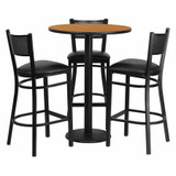 Flash Furniture Natural Bar Table,Rnd w/Black Seats,30" MD-0016-GG