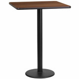 Flash Furniture Walnut Table Top,Square w/Rnd Base,24" XU-WALTB-2424-TR18B-GG