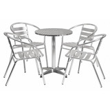 Flash Furniture Alum Table Set,Round w/4 Chairs,23.5" TLH-ALUM-24RD-017BCHR4-GG