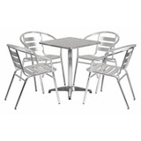 Flash Furniture Alum Table Set,Square w/4 Chairs,23.5" TLH-ALUM-24SQ-017BCHR4-GG