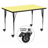 Flash Furniture Activity Table,Rect,Yellow,30"x60" XU-A3060-REC-YEL-T-A-CAS-GG