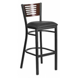 Slat Stool,Blk/Walnut,Black Vinyl Seat