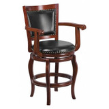 Flash Furniture Stool,Cherry Wood w/Blk Leather Seat,26" TA-2125-24-CHY-GG