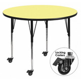 Flash Furniture Activity Table,Round,Yellow,48" XU-A48-RND-YEL-T-A-CAS-GG