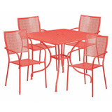 Flash Furniture Red Patio Table Set,35.5SQ CO-35SQ-02CHR4-RED-GG