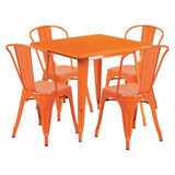 Flash Furniture Orange Metal Table Set,31.5SQ ET-CT002-4-30-OR-GG