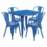 Flash Furniture Blue Metal Table Set,31.5SQ ET-CT002-4-30-BL-GG