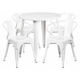 Flash Furniture White Metal Set,30RD CH-51090TH-4-18ARM-WH-GG