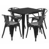 Flash Furniture Black Metal Table Set,31.5SQ ET-CT002-4-70-BK-GG