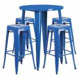 Flash Furniture Blue Metal Bar Set,30RD CH-51090BH-4-30SQST-BL-GG