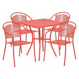 Flash Furniture Red Patio Table Set,28SQ CO-28SQ-03CHR4-RED-GG