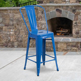 Flash Furniture Blue Metal Outdoor Stool,24",PK4 4-CH-31320-24GB-BL-GG