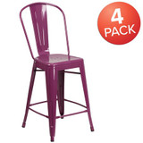 Flash Furniture Purple Metal Outdoor Stool,24",PK4 4-ET-3534-24-PUR-GG