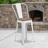 Flash Furniture White Metal Counter Stool,24",PK4 4-CH-31320-24GB-WH-WD-GG