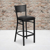 Flash Furniture Black Grid Stool-Black Seat,PK2 2-XU-DG-60116-GRD-BAR-BLKV-GG