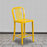Flash Furniture Yellow Metal Outdoor Stool,24",PK2 2-CH-61200-24-YL-GG