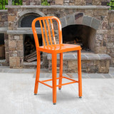 Flash Furniture Orange Metal Outdoor Stool,24",PK2 2-CH-61200-24-OR-GG