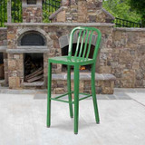 Flash Furniture Green Metal Outdoor Stool,30",PK2 2-CH-61200-30-GN-GG