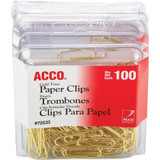 Acco Clips,Paper,No.2,Gold Tone,PK4 72554