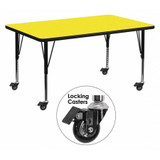 Flash Furniture Activity Table,Rect,Yellow,30"x60" XU-A3060-REC-YEL-H-P-CAS-GG